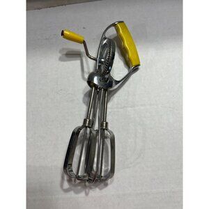 Vintage Egg beater bright yellow accents working condition